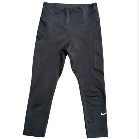 Nike Black Dri-Fit Cropped Leggings w/Pockets Size Small running jogging yoga - Picture 1 of 5